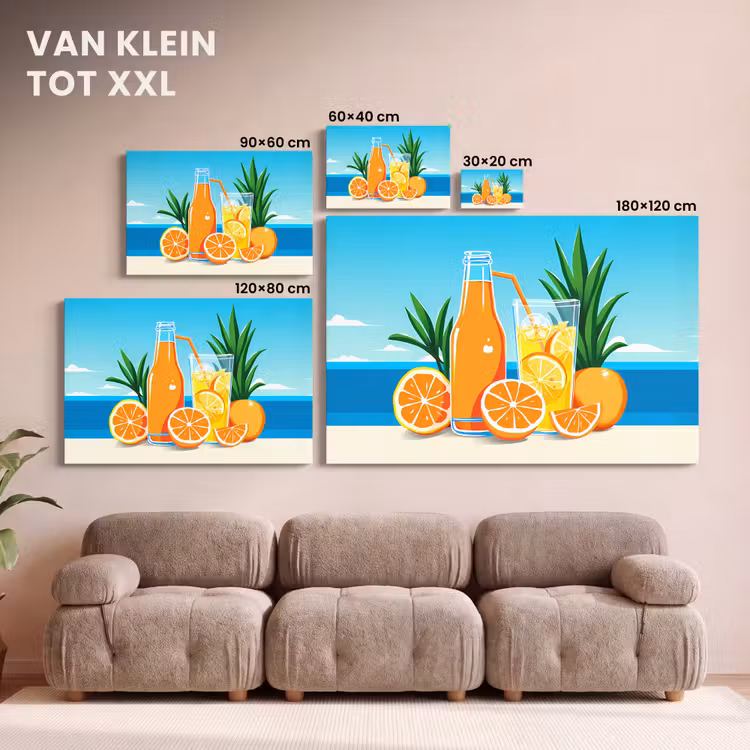 Canvas schilderij - Sinaasappels - Ijsblokjes - Zee - Illustratie — 7