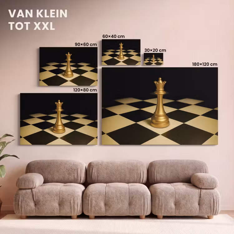 Canvas schilderij - Koningin - Schaakstuk - Geblokt - Goud — 8