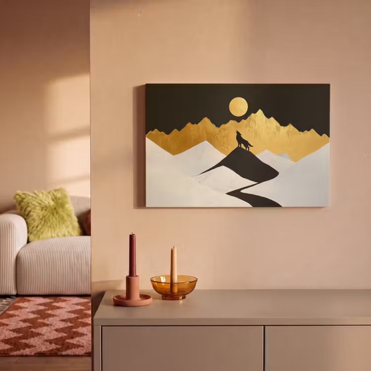 Canvas schilderij - Wolf - Bergen - Maan - Zwart — 2
