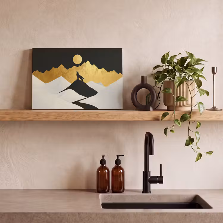 Canvas schilderij - Wolf - Bergen - Maan - Zwart — 4
