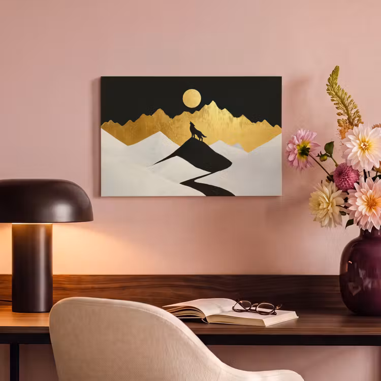 Canvas schilderij - Wolf - Bergen - Maan - Zwart — 6