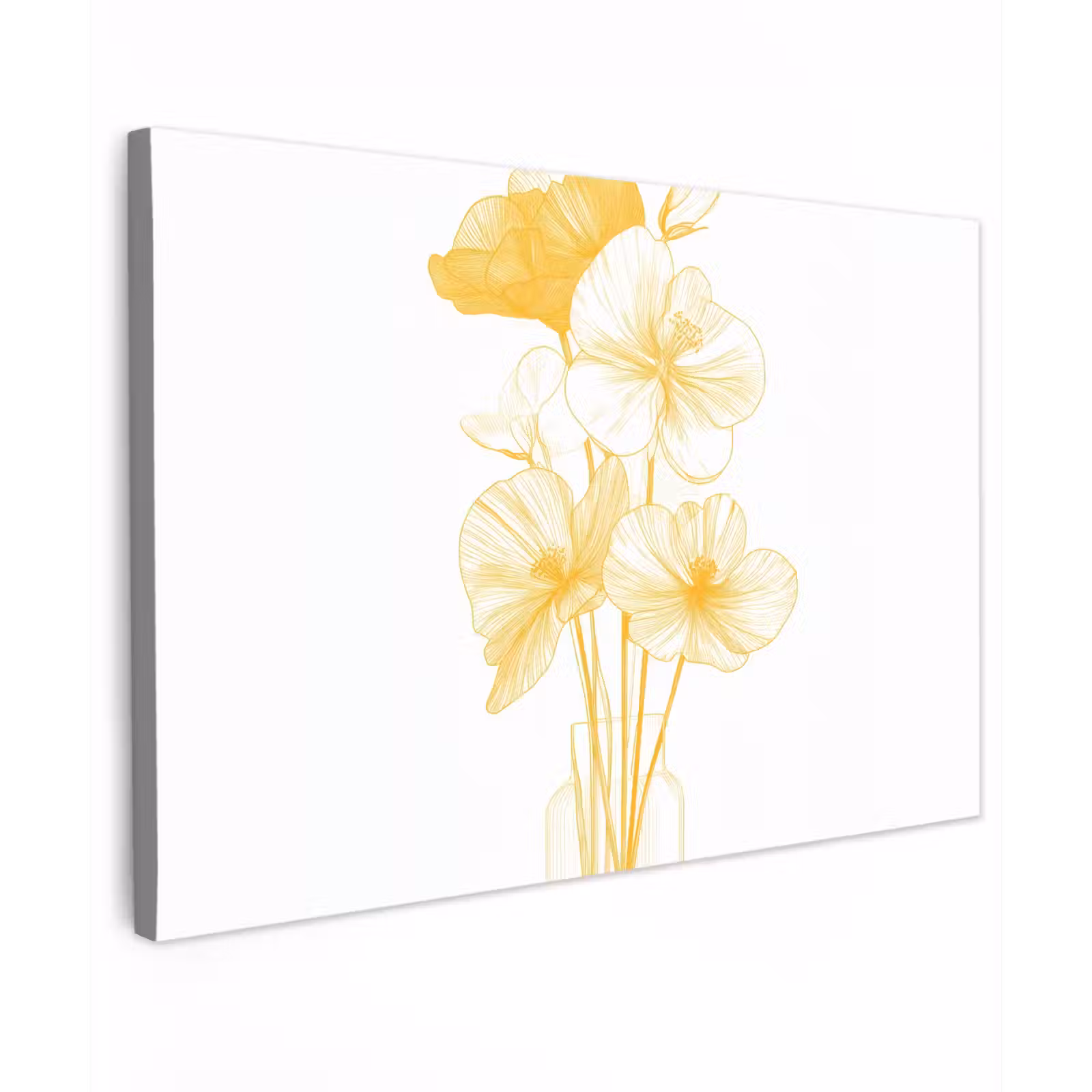 Canvas schilderij - Lijntekening - Bloemen - Geel - Vaas — 1