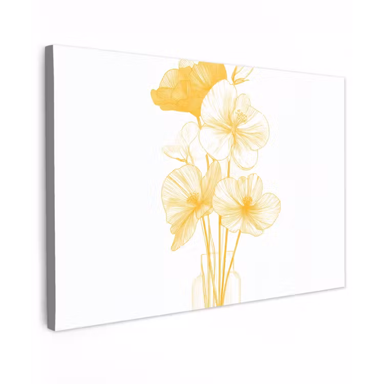 Canvas schilderij - Lijntekening - Bloemen - Geel - Vaas — 1