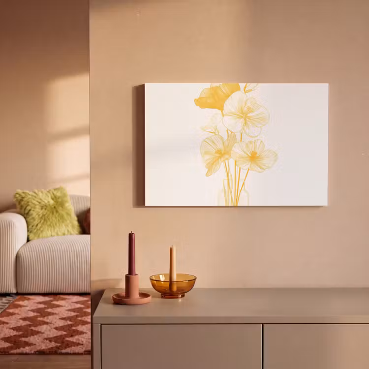 Canvas schilderij - Lijntekening - Bloemen - Geel - Vaas — 2
