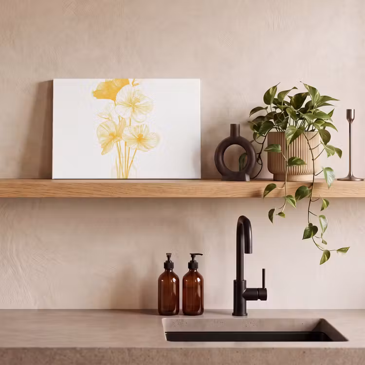 Canvas schilderij - Lijntekening - Bloemen - Geel - Vaas — 4