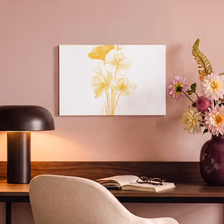 Canvas schilderij - Lijntekening - Bloemen - Geel - Vaas — 6