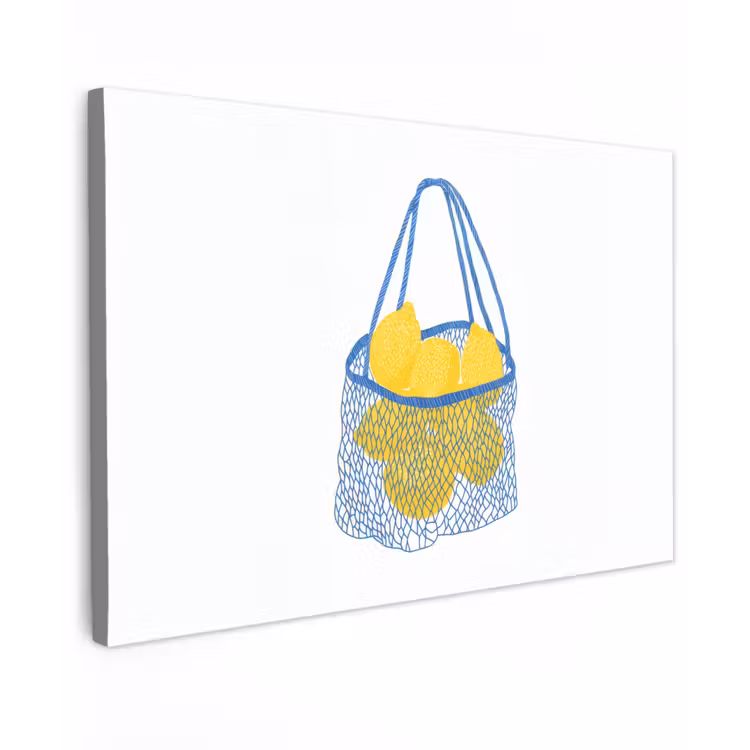 Canvas schilderij - Tas - Blauw - Citroenen - Illustratie — 1