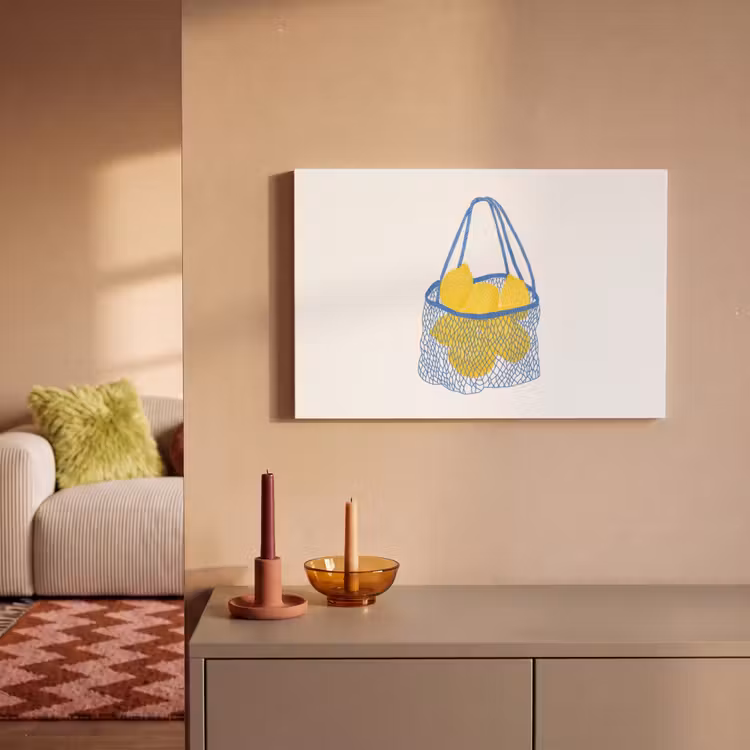Canvas schilderij - Tas - Blauw - Citroenen - Illustratie — 2