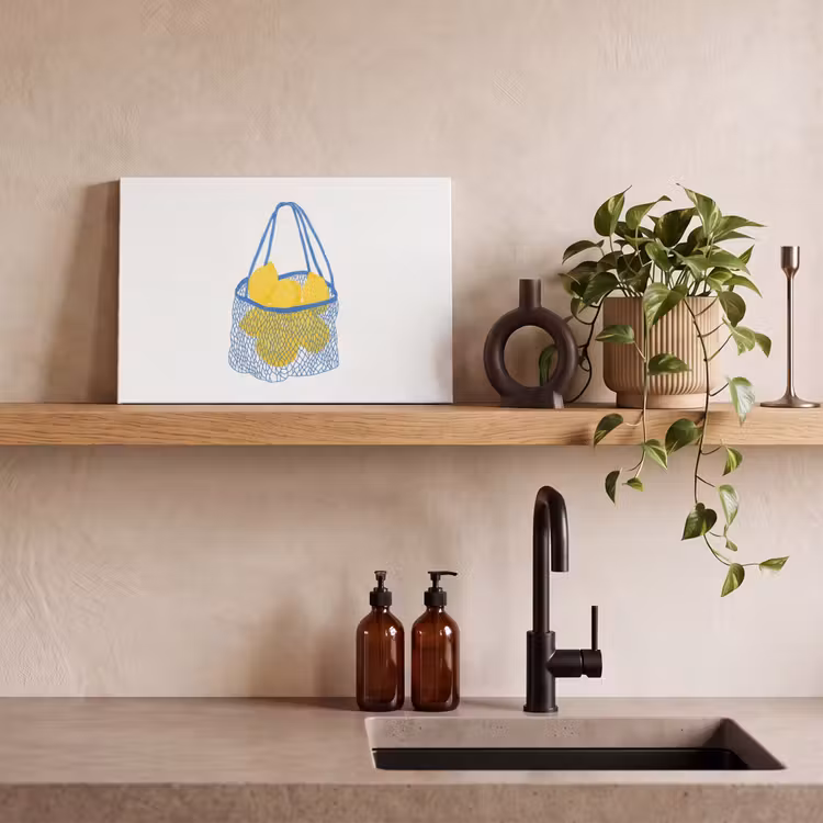 Canvas schilderij - Tas - Blauw - Citroenen - Illustratie — 4