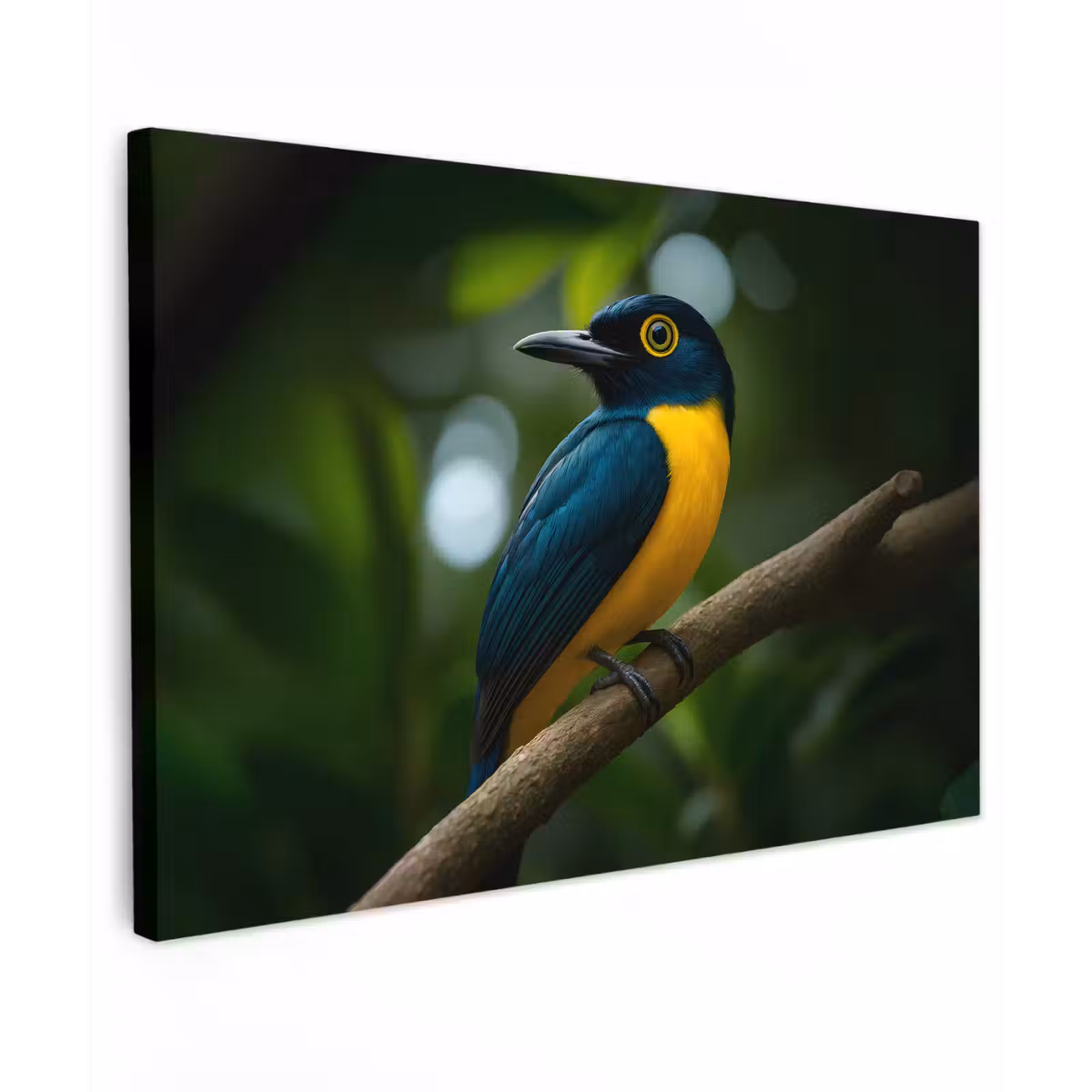 Canvas schilderij - Vogel - Tak - Geel - Bladeren — 1