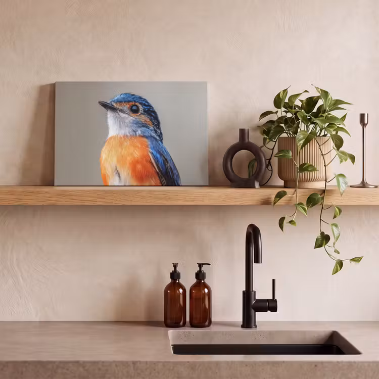 Canvas schilderij - Kleurrijk - Vogeltje - Veren - Blauw — 4