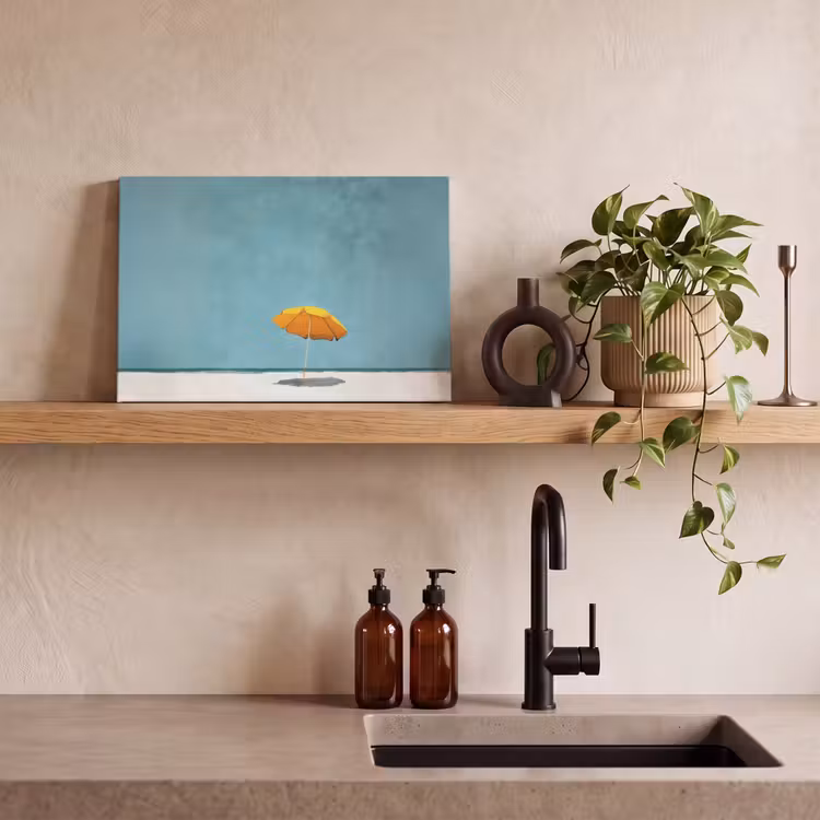Canvas schilderij - Parasol - Geel - Strand - Zee — 4