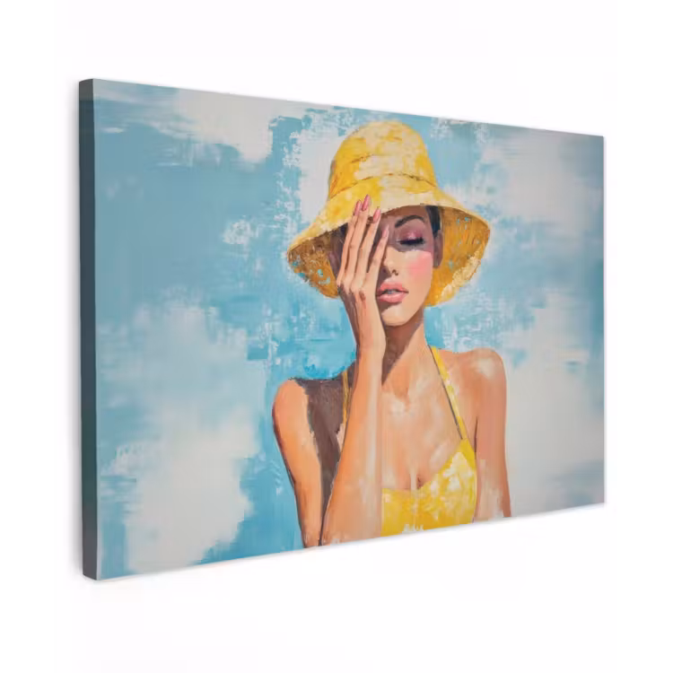 Canvas schilderij - Schilderij - Vrouw - Hoed - Geel — 1