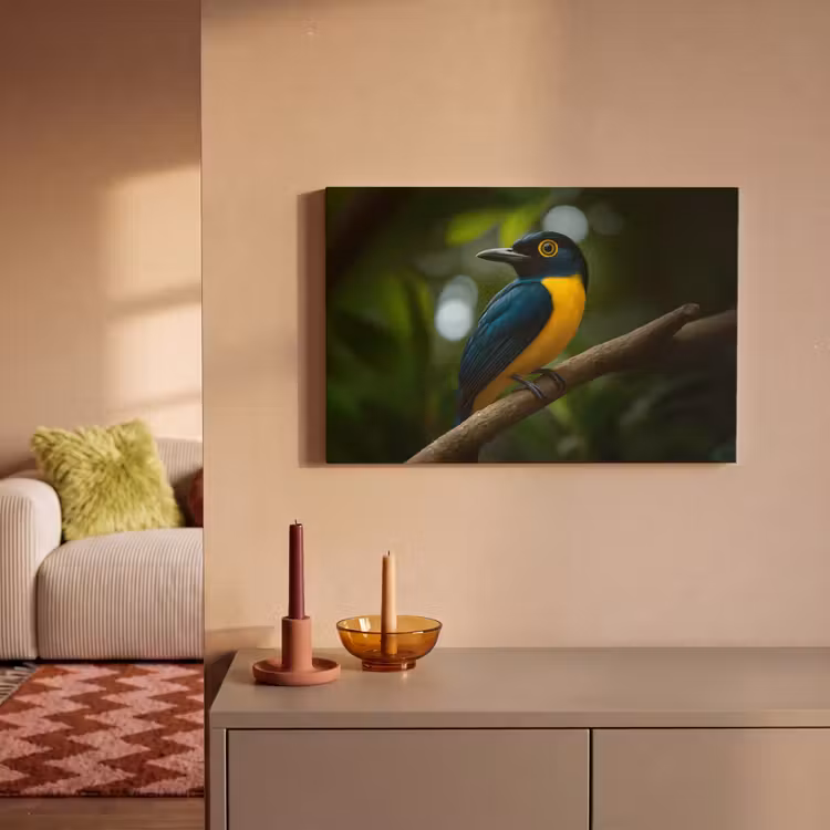 Canvas schilderij - Vogel - Tak - Geel - Bladeren — 2