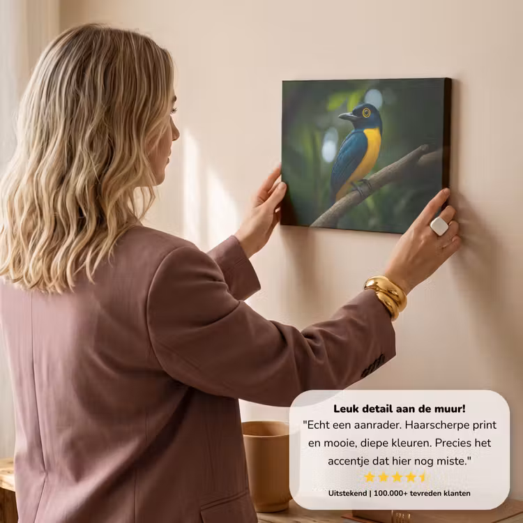 Canvas schilderij - Vogel - Tak - Geel - Bladeren — 3