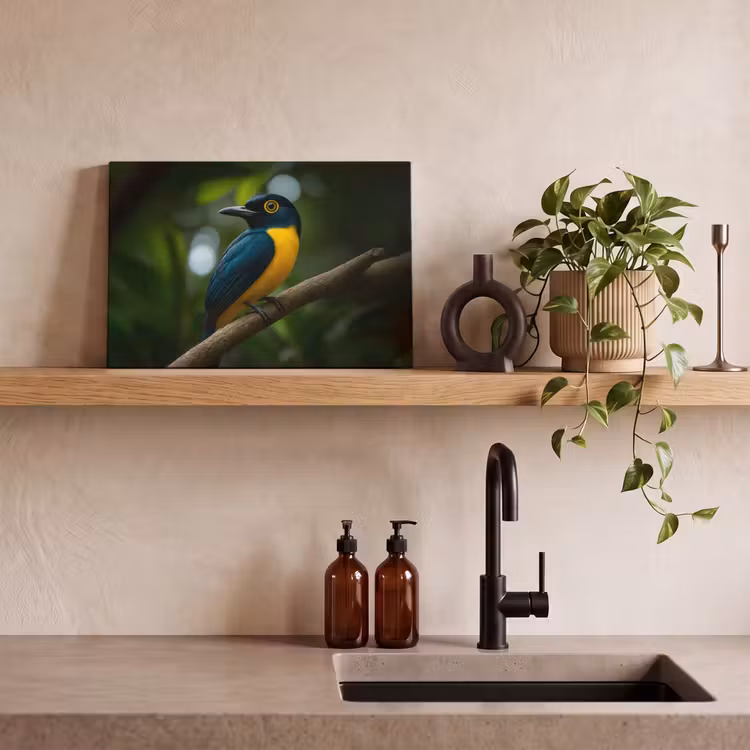 Canvas schilderij - Vogel - Tak - Geel - Bladeren — 4