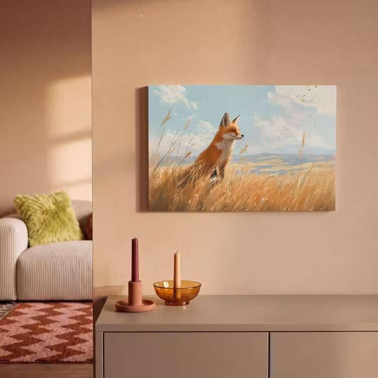 Canvas schilderij - Vos - Gras - Wolken - Oranje — 2