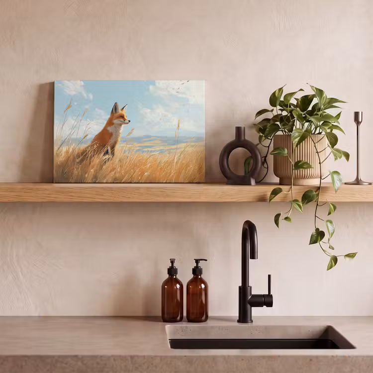Canvas schilderij - Vos - Gras - Wolken - Oranje — 4