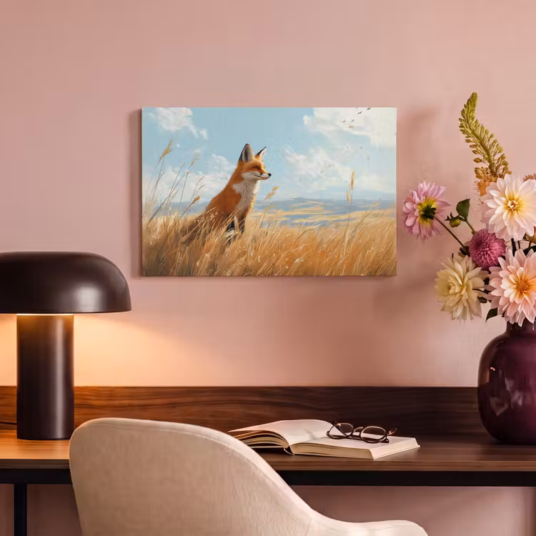 Canvas schilderij - Vos - Gras - Wolken - Oranje — 6