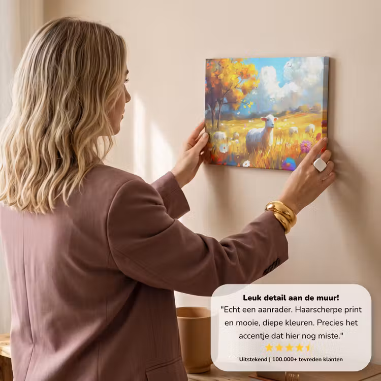 Canvas schilderij - Schaap - Weide - Bloemen — 3