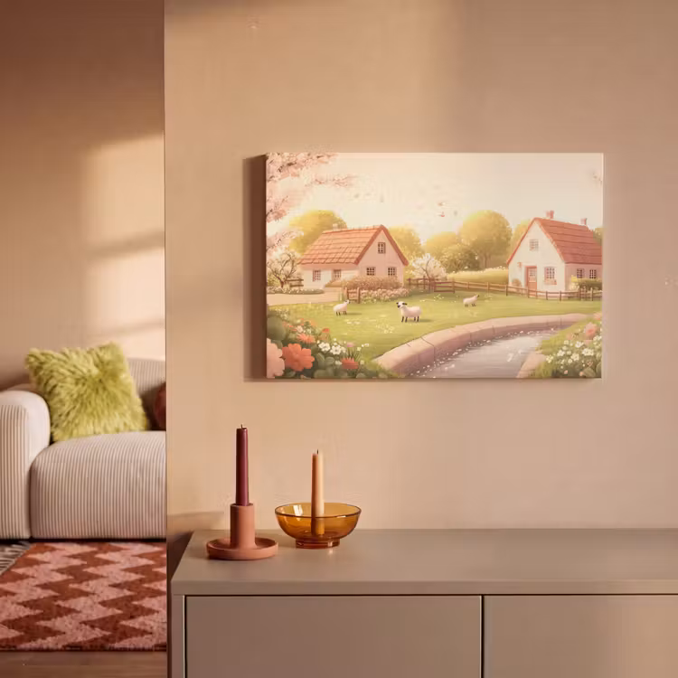 Canvas schilderij - Schapen - Huisje - Platteland — 2