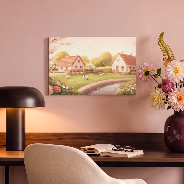 Canvas schilderij - Schapen - Huisje - Platteland — 6