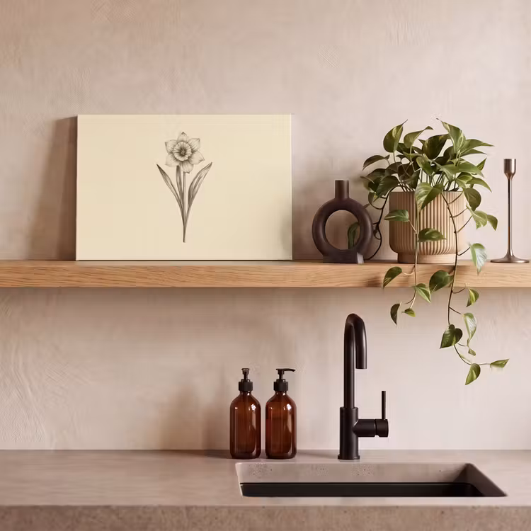 Canvas schilderij - Zwart - Narcis - Illustratie — 4