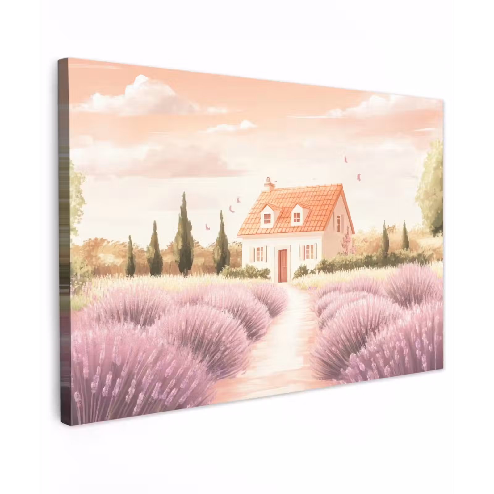 Canvas schilderij - Lavendelveld - Huis - Paars — 1