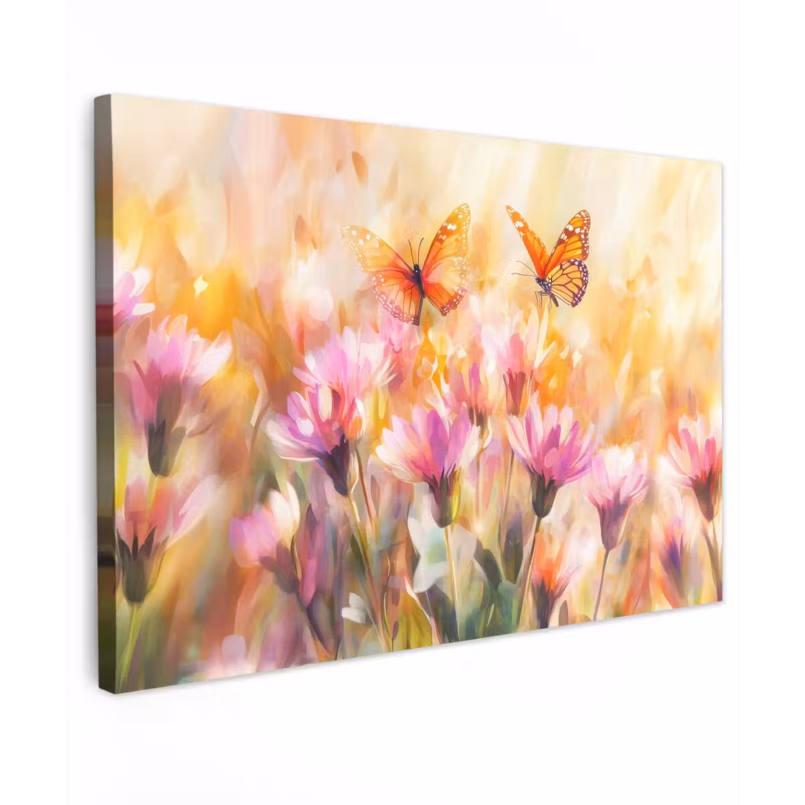 Canvas schilderij - Vlinders - Oranje - Bloemen — 1