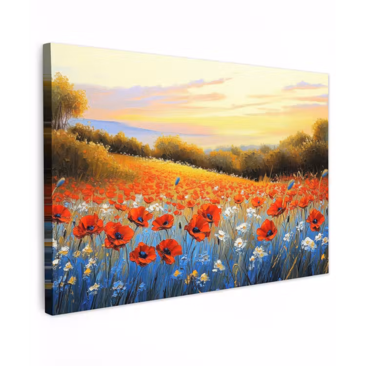 Canvas schilderij - Klaproos - Bloemenveld - Kleurrijk — 1