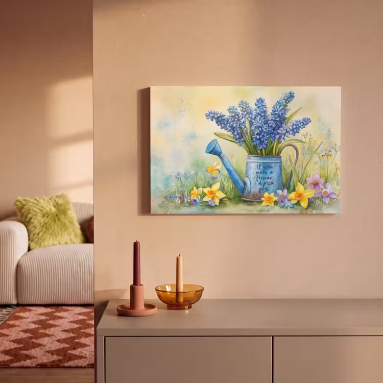 Canvas schilderij - Lavendelbloemen - Quote - Gieter — 2