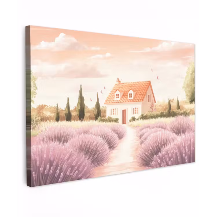 Canvas schilderij - Lavendelveld - Huis - Paars — 1