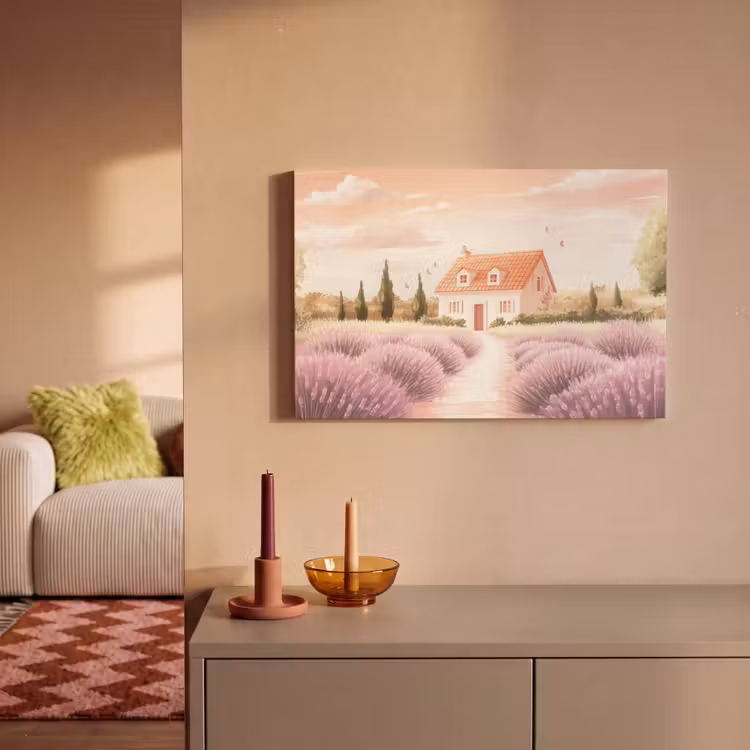 Canvas schilderij - Lavendelveld - Huis - Paars — 2
