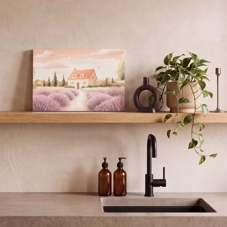 Canvas schilderij - Lavendelveld - Huis - Paars — 4