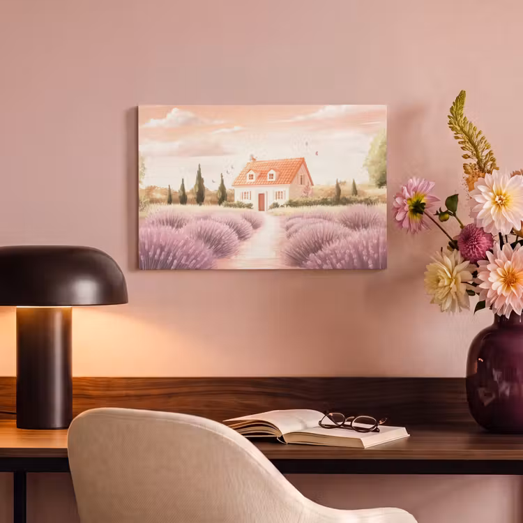 Canvas schilderij - Lavendelveld - Huis - Paars — 6