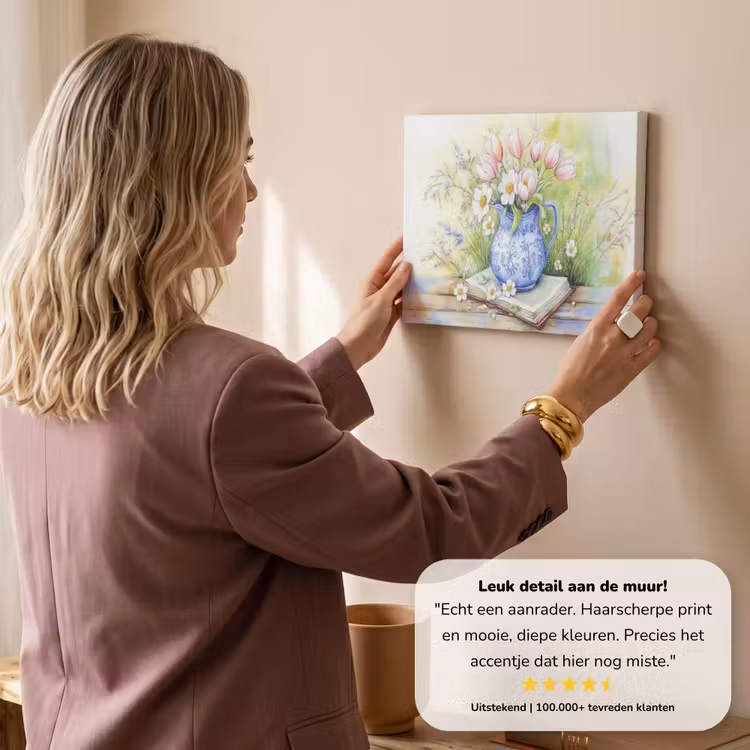 Canvas schilderij - Vaas - Delftsblauw - Madeliefjes — 3