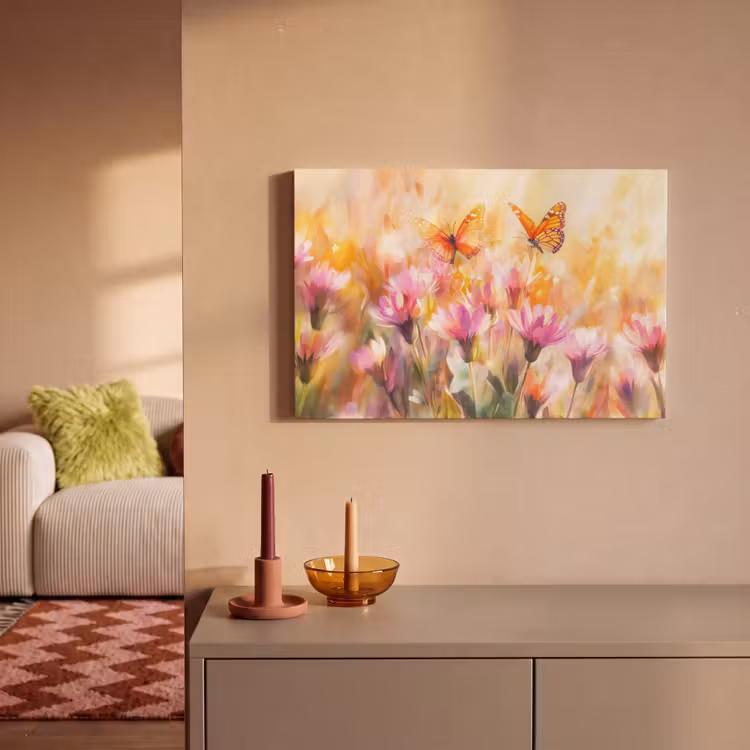 Canvas schilderij - Vlinders - Oranje - Bloemen — 2