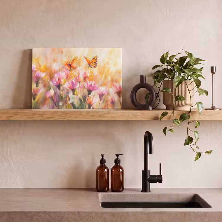Canvas schilderij - Vlinders - Oranje - Bloemen — 4