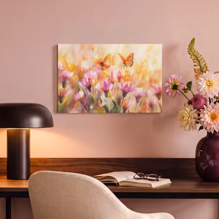 Canvas schilderij - Vlinders - Oranje - Bloemen — 6