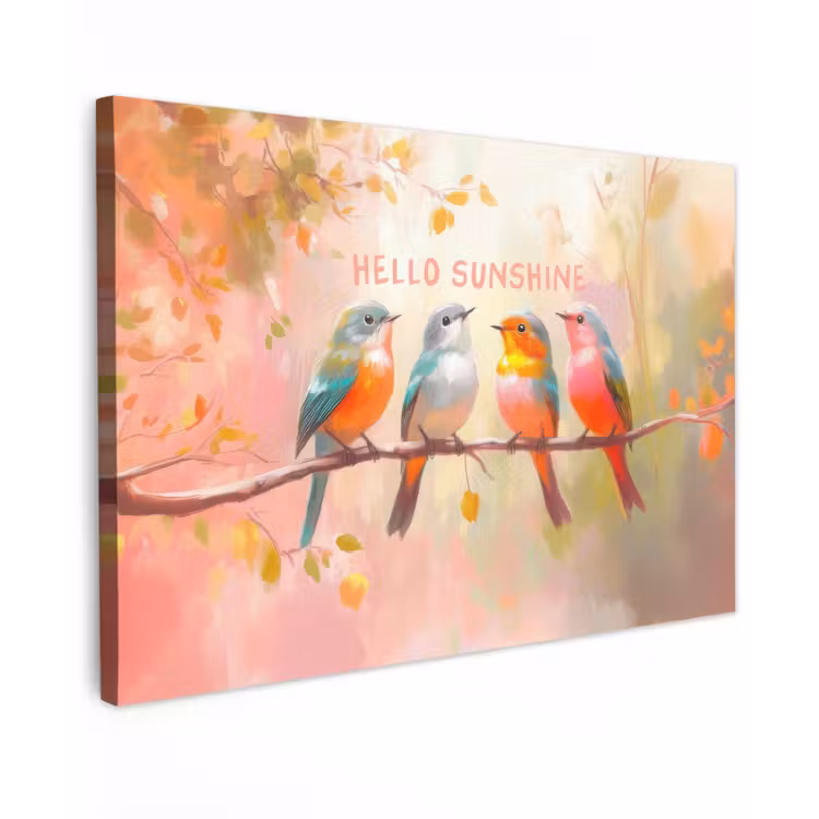 Canvas schilderij - Vogels - Tak - Quote - Roze — 1
