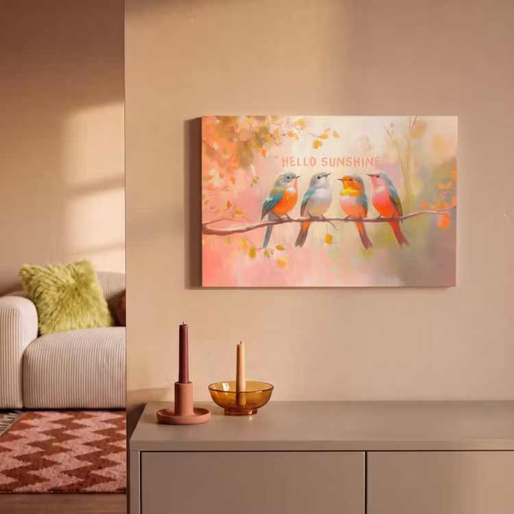 Canvas schilderij - Vogels - Tak - Quote - Roze — 2