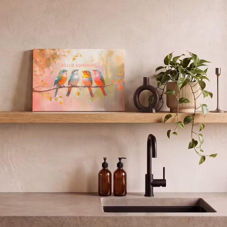 Canvas schilderij - Vogels - Tak - Quote - Roze — 4