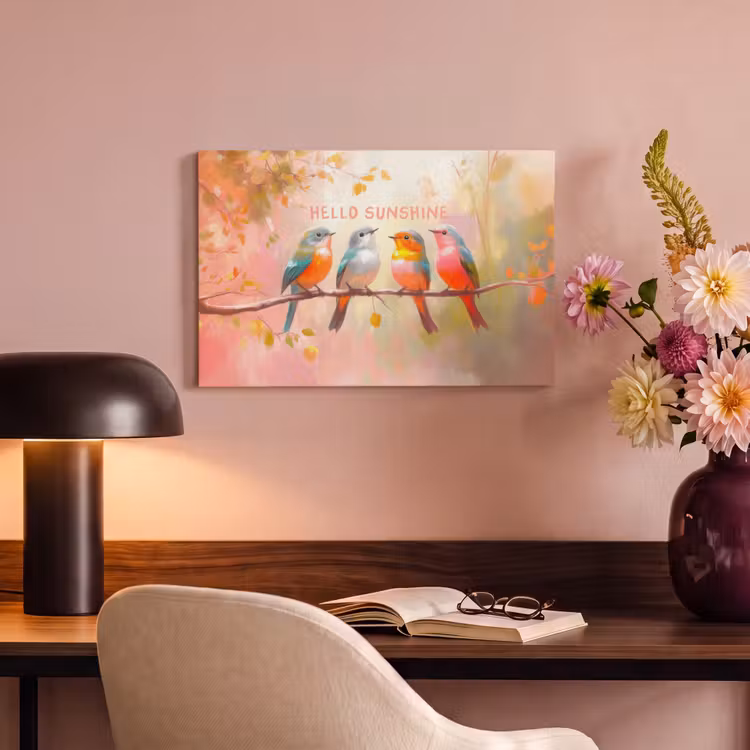 Canvas schilderij - Vogels - Tak - Quote - Roze — 6
