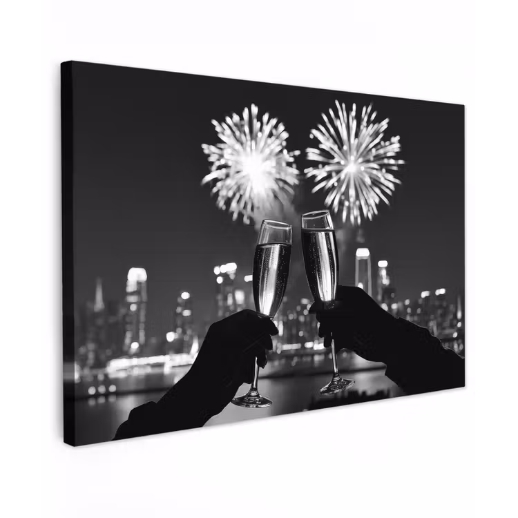 Canvas schilderij - Vuurwerk - Proosten - Skyline - Champagne — 1