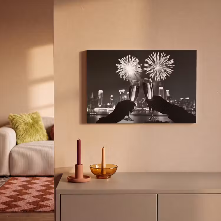 Canvas schilderij - Vuurwerk - Proosten - Skyline - Champagne — 2