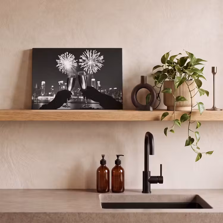 Canvas schilderij - Vuurwerk - Proosten - Skyline - Champagne — 4