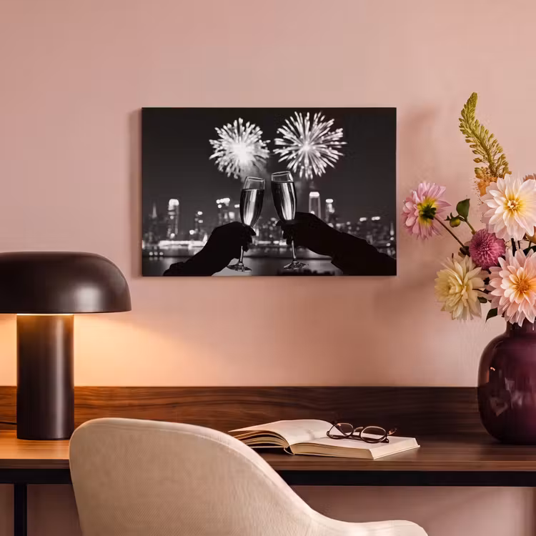 Canvas schilderij - Vuurwerk - Proosten - Skyline - Champagne — 6