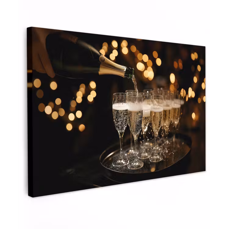 Canvas schilderij - Lichtjes - Champagne - Glazen — 1