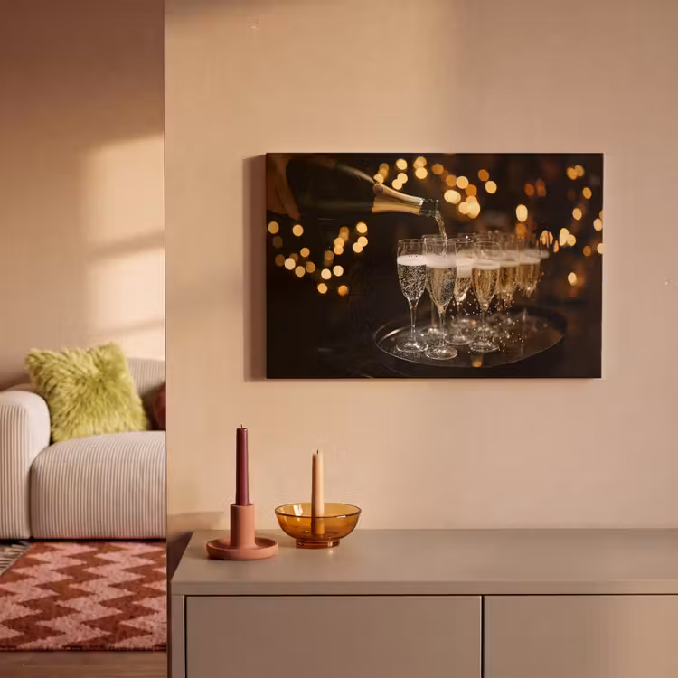 Canvas schilderij - Lichtjes - Champagne - Glazen — 2