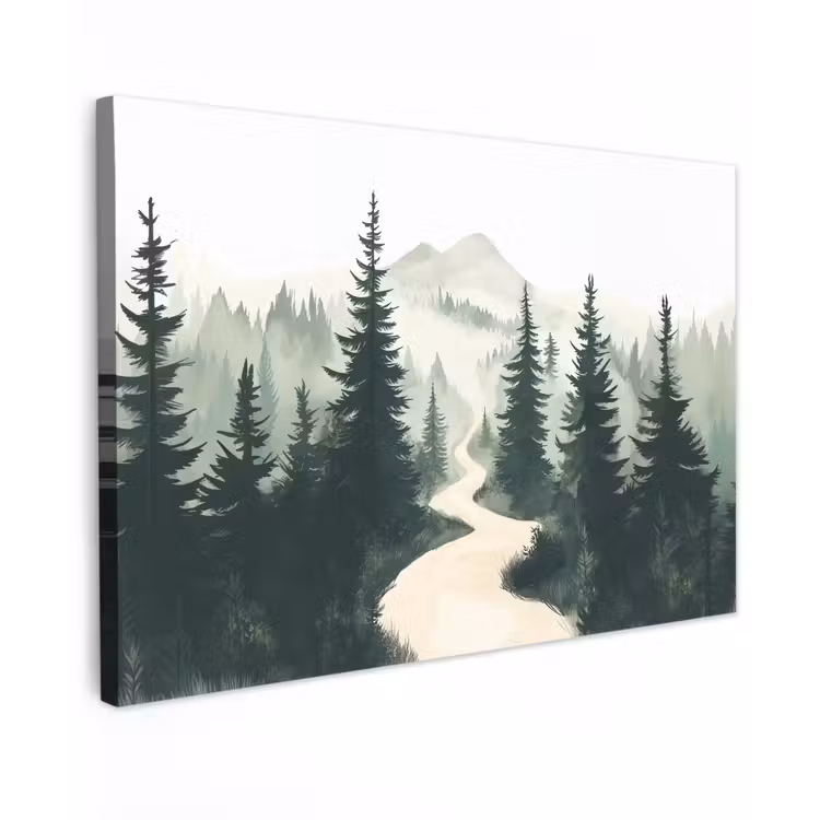 Canvas schilderij - Pad - Bomen - Bos - Illustratie — 1